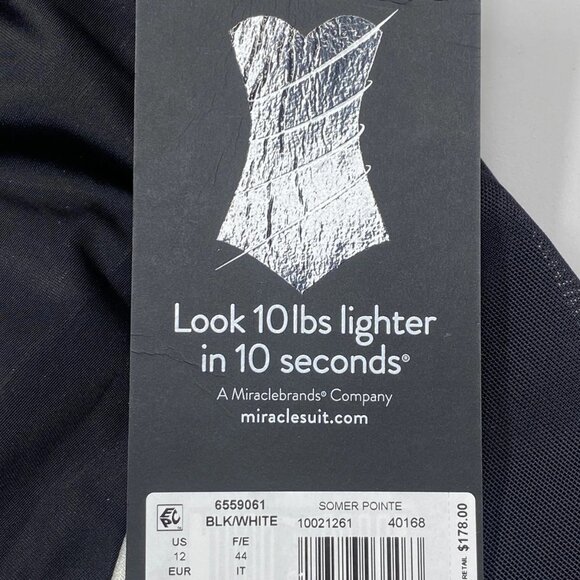 NEW MIRACLESUIT Somer Pointe Spectra One-Piece Swimsuit • Size 12 • Black/White - Picture 9 of 9